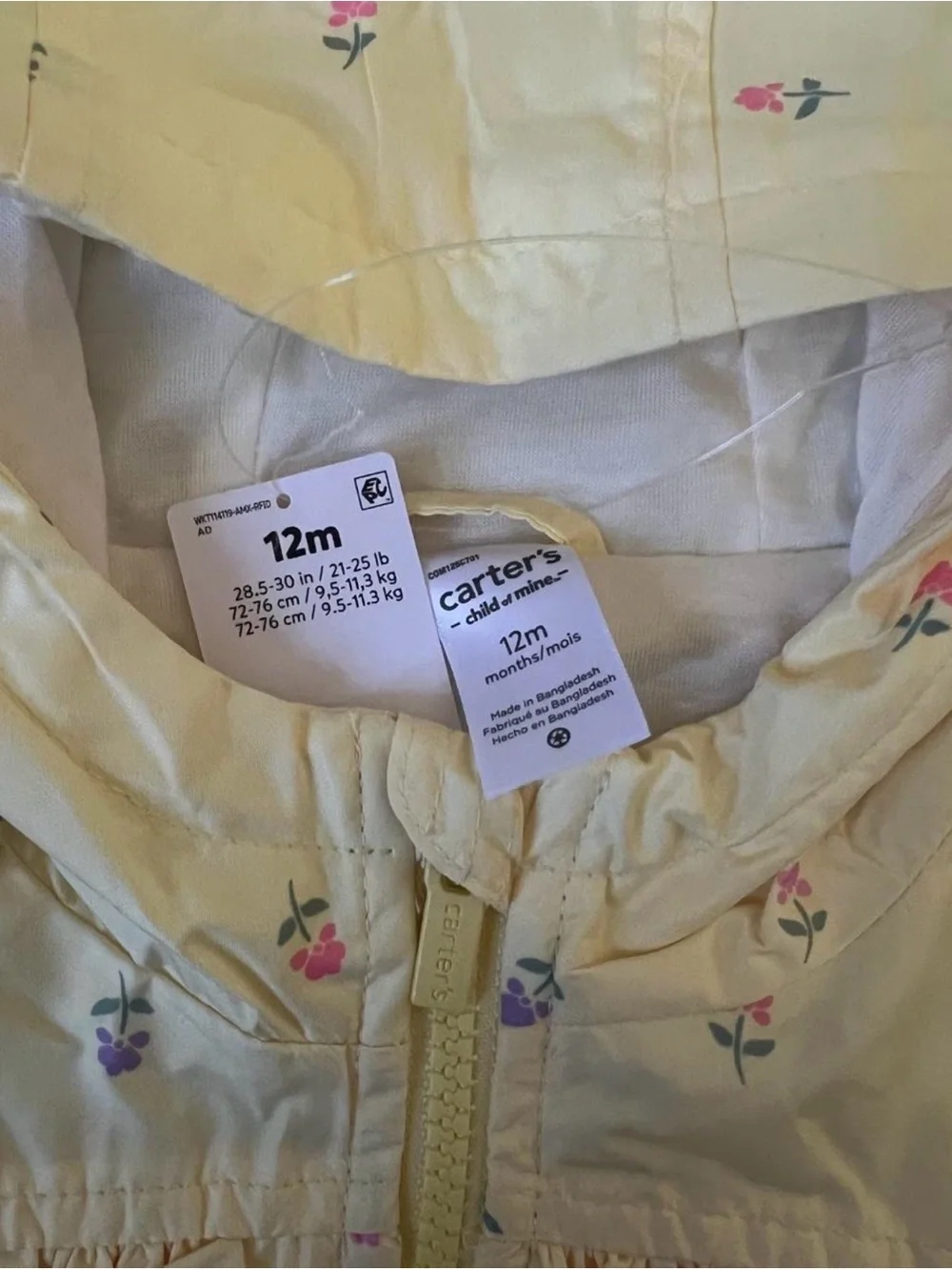 Carter’s Light Yellow Floral Hooded Raincoat / Jacket (12M)